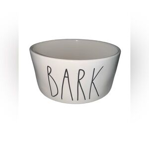 Rae Dunn White Dog Bowl with Black 'BARK' Text